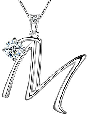 Aurora Tears 925 Sterling Silber Buchstabe M Halsketten Zirkonia Alphabet Initial M Anhänger Schmuck Geschenke für Frauen und Mädchen DP0166M