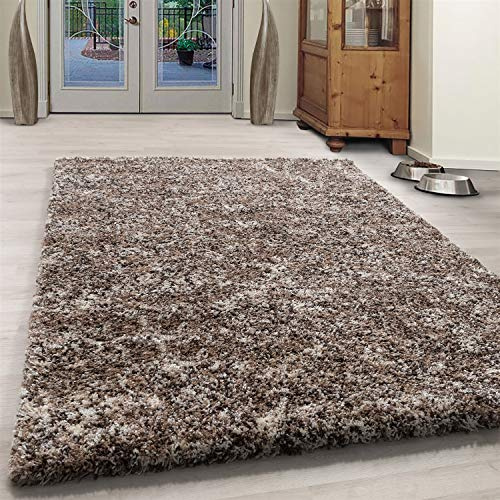 Bravich Beige Mottled Shaggy Rug 160 x 230 cm (5ft3 x 7ft7), Thick Soft Deep Pile Fluffy Beige Area Rug for Large Living Room and Lounge, Non Shed Anti Slip Carpet