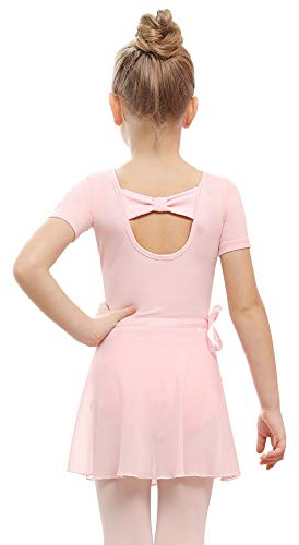Stelle Girls Bow Back Dance Active Dress Ballet Leotard Combo with Dance Skirt and Dance Tight (Ballet Pink,120, 7 Years)