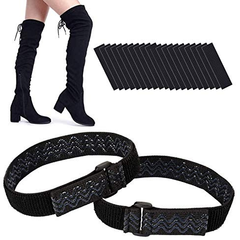 1 Paar Stiefelriemen für Lange Stiefel, befestigt mit 20-teiligem Klebeband-Hakenaufkleber. rutschfeste, verstellbare Kniestiefelriemen aus elastischem, verstellbarem Gürtel