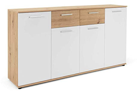 AVANTI TRENDSTORE - Jack - Sideboard con ante e cassetti in colore rovere artigianale e bianco. Disponibile in diverse misure. (Rovere artigianale, 160 x 85 x 35)