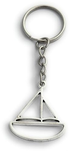 FizzyButton Gifts Sailing Boat Yacht Silhouette Charm Keyring Key Ring with Silver Tone Keychain
