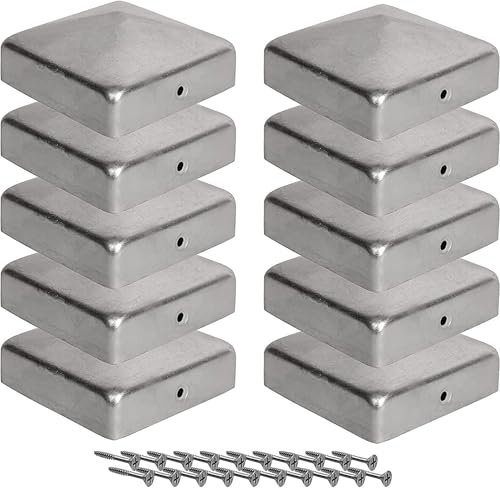 10 x Pfostenkappen für Zaunpfosten (120 x 120 mm) Verzinkter Stahl Pyramidenförmige Abdeckkappe für Holzpfosten Viirkuja