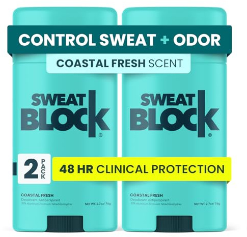 SweatBlock Clinical Strength Deodorant and Antiperspirant for Men and Women Coastal Fresh Scent 2 Pack 48 Hour Protection Against Odor and Excessive Sweat Ideal for Active Lifestyles and Daily Use