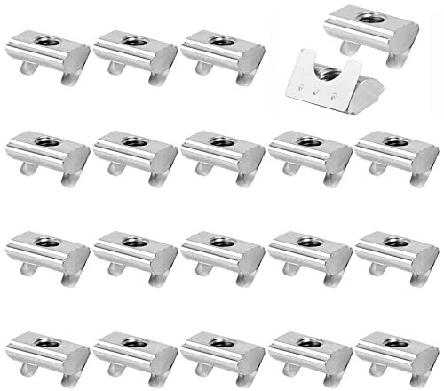 JiGiU Nutenstein mit Feder 20 Stück Nutmuttern für 45er Aluprofil Nut 10 einschwenkbar Nutensteine mit Steg für Eu-Standard Aluminium Extrusion Profil (M8 Innengewinde)