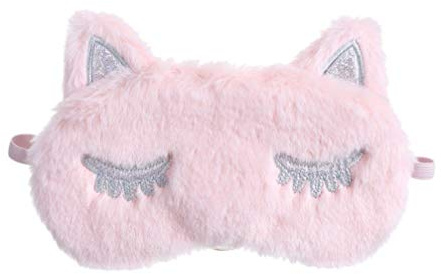 VALICLUD Rosa Plüsch Schlafmaske Kinder Augenmaske Mädchen Weicher Katze Schlafbrille für Arbeitsschlaf Schlafen