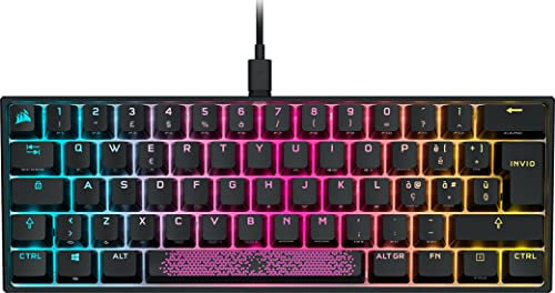 Corsair K65 RGB Mini Mechanische Gaming-Tastatur 60% mit ABS-Tasten (anpassbare RGB-Hintergrundbeleuchtung, Cherry MX Red Switch: Linear und schnell, AXON Technologie) Italian QWERTY, Schwarz
