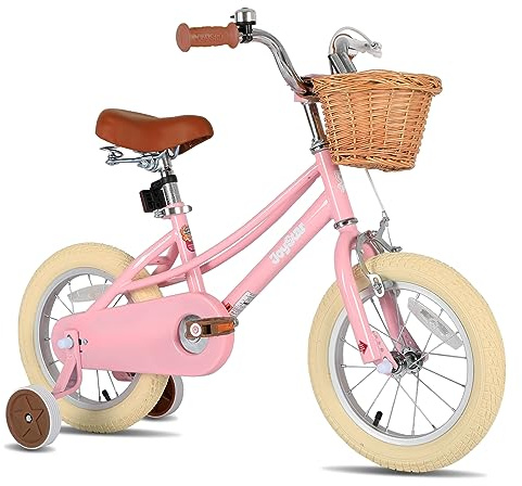JOYSTAR 12 Zoll Kinderfahrrad für Kleinkinder 2-4 Jahre Mädchen, Mädchenfahrrad mit Stützrädern & Korb, Kinderfahrrad rosa
