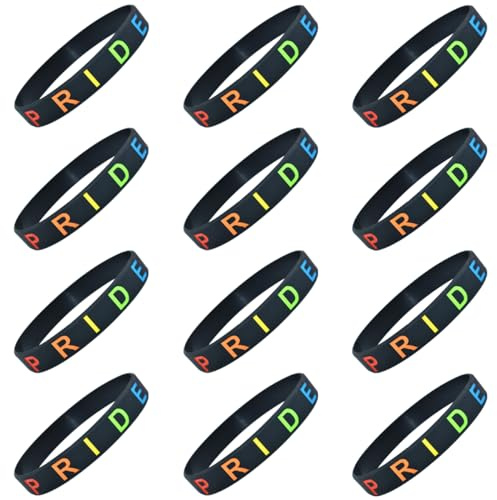 12 Stück Regenbogen-Gummi-Armbänder aus Silikon für LGBTQ-Zwecke und Partys, 210 month, Silikon, Kein Edelstein