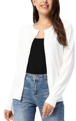 GRACE KARIN Cardigan Sweaters for Women Lightweight Fall Outfits, White