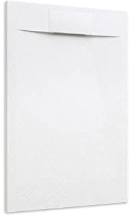 Piatto Doccia 80x140 Bianco Effetto Pietra Mod. Cosmos Rettangolare in Vetroresina SMC Riducibile Piletta Inclusa e Cover In Tono Parama