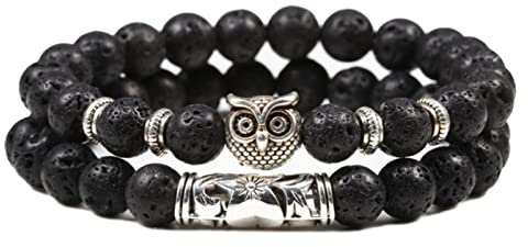 2 Stück/Set Eule Armband Naturstein Perlen Paar Armbänder Armreifen Energie Herren Frauen Charm Schmuck Lava