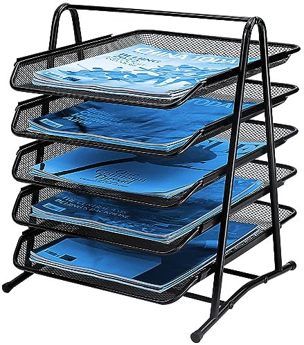 Briefablage für Büro, Dokumentenablage aus Metall, 5-Tier Schreibtisch Organizer, Papierablage, Briefkorb, Ablagefächer Stapelbar, Briefschublade, Büro Organizer für Büro Schule