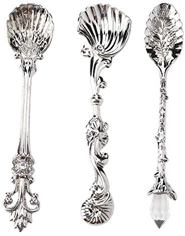 3-teiliges Besteck-Set Im Vintage-Stil, Geschnitzt, Retro-Zinklegierung, Kaffeelöffel, Teelöffel, Geschirr, Löffel für Kaffee, Zucker, Dessert, Kuchen, Obst, Salat, Besteck