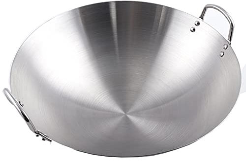 OQHAIR Wok de Acero Inoxidable de Doble Oreja, no magnético, Engrosado, 34 cm, 70 cm, Fondo Redondo, sin Recubrimiento, Wok de Cocina, Olla sin Humo, Apto para Estufas de Gas (70 cm)