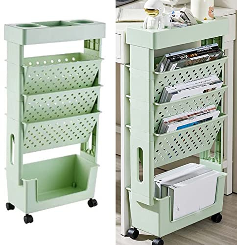 BestAlice Mobiles Bücherregal mit 5 Etagen, Rollen, Grün
