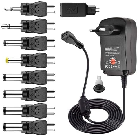 30W Universal Ladegerät mit 9 Stecker 3V 4,5V 5V 6V 7,5 V 9V 12V Umkehrbare Polarität, Für Haushaltselektronik, 2A Ausgang