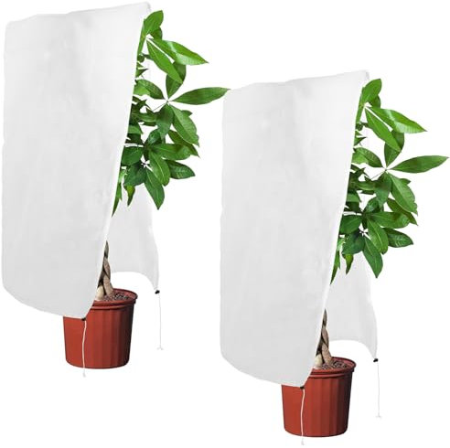 Coicok Lot de 2 Voile Hivernage Plante Exterieur, 120 x 80 cm, Housse Hivernage Plante Réutilisable avec Cordon de Serrage et Zipper, Voile D'hivernage, Housse Hivernage Plante Exterieur (Blanc)
