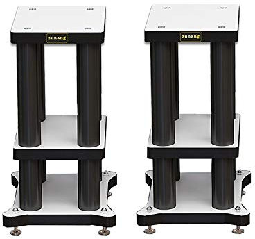 Pieds d'Enceintes Support d'enceinte de bibliothèque 2 pièces, ensemble de 2 supports de base en bois, équipé de 8 pieds en cuivre pur, son résistant aux chocs et amélioré, colonne blanche et noire