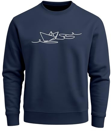 Neverless® Sweatshirt Herren Boot Polygon Papier-Schiff Origami Aufdruck Print Rundhals-Pullover Fashion Streetwear Navy L