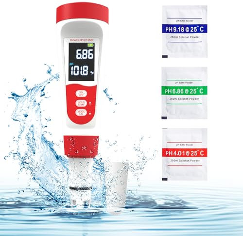 ZKH 4-in-1 Digitales pH Messgerät, pH-Tester für pH/TDS/EC/Temperatur, Hochpräzises pH Wert Messgerät 0,01 mit ATC, pH Wert Messgerät Pool für Wasser, Wein, Schwimmbad, Spa, Hydroponik und Aquarium