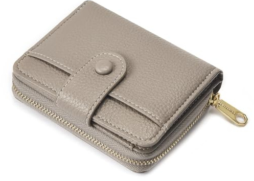 ANYWN Geldbörse Damen klein aus Weichem Leder, Kleines Portemonnaie Damen, Mini Geldbeutel mit Großes Zipper Münzfach Grau