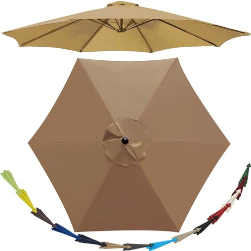 Sonnenschirm Ersatzbezug - 200cm/270cm/300cm Rund Gartenschirm Ersatztuch - Terrassenschirm Ersatzdach - Wasserdicht Ersatz-Sonnenschirm-Stoffbezug - UV-Schutz Ampelschirm Bezug(Color:Khaki,Size:300cm