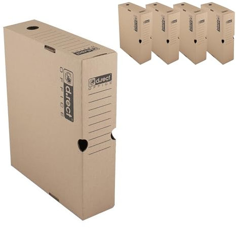D.RECT- 5 Stück Archivbox 1080 Archiv-Schachtel Umzugskarton Archiv-Ablagebox A4 80mm, Braun