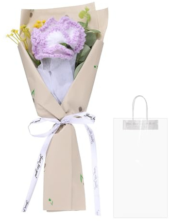 QUARKZMAN Mazzo Fiori Uncinetto, Bouquet Garofani Fatti a Mano, Bouquet Fiori Artificiali Uncinetto per Festa Mamma, Compleanni, Matrimoni, Lauree, Gradiente Viola