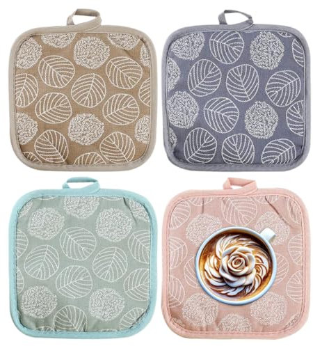 EYVRPAU 4er Set Topflappen Baumwolle,Topflappen,Küchenzubehör,17 * 17cm Hitzebestaendig Topflappen Waschbare Schutzlappe zum Kochen Backen Küchenzubehör