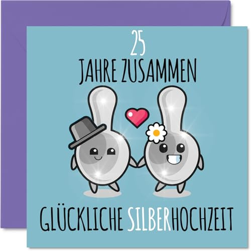 Stuff4 25. Hochzeitstag Karte Liebe, 25 Jahre Zusammen Silber Hochzeit | 25 Jahrestag Karte Hochzeitstag Geschenke für Freunde Familie vom Freundinnen Kollegen, 145mm Glückwunschkarten