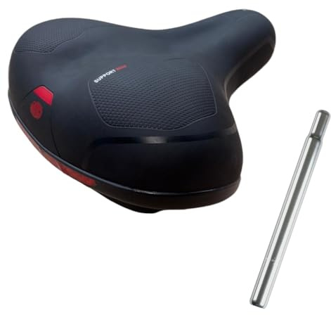 Sella Nera per Bici city bike confort - Molto comoda per uomo e donna - Completa di morsetto - Grande seduta Black + Canotto/Tubo Reggisella in Acciaio Sella Bici MTB - City Bike