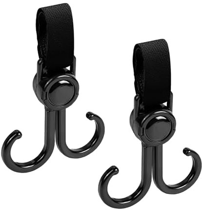 Kinderwagen Haken Wickeltaschen, Universelle Passform für Wickeltaschen, Handtaschen, Rucksäcke - Kinderwagen Zubehör für Einkaufstaschen, 2er Pack