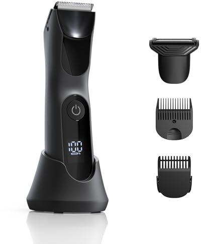 Intiem scheerapparaat voor mannen, elektrisch bodyshaver für herren, rasierer herren intimbereich, nass und trockenrasierer mit verstellbaren kämmen bart, gesichts und körperpflege, schwarz
