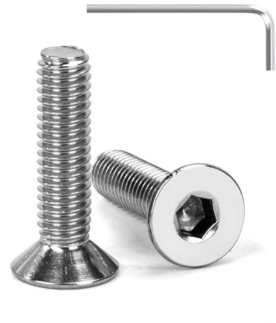 Tunejoy Tornillo Avellanado M6 x 25 mm Tornillos de Cabeza Avellanada Hexagonal de Acero Inoxidable A2 V2A Norma DIN 7991 con llave Allen Rosca Completa 20 Piezas