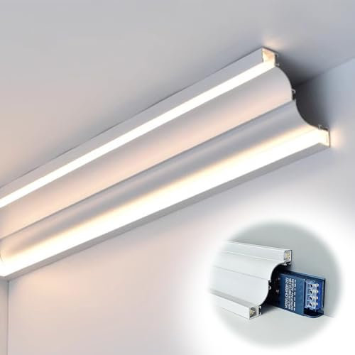 Moldura Iluminacion Canal de Aluminio para Tiras de LED, Carcasa de Iluminación de Zócalo de Techo - Sin LED, Moldura de Techo Comercial/difusor de Luz, Decoración de Cornisa(1m(3.3ft))