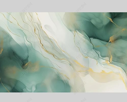 MZOwallpaper Papier Peint Intissé Marbre Cyan Poster Tableaux Muraux Tapisserie Photo Trompe L'Oeil Salon Chambre Art Mural 200Cm(L) X140Cm(H)