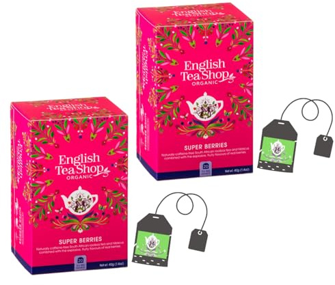 English Tea Shop | Tisana Frutti Rossi del Bosco | Infuso Rooibos Lamponi Fragole Mirtilli Senza Caffeina in Eco Box - 2 x 20 Filtri