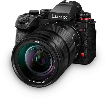 Panasonic LUMIX S1RII Systemkamera mit 24-105mm F4 Objektiv Kit, 44,3MP Vollformat-Sensor, 8K Video, Phasen-Hybrid-AF, Dual I.S., 32-Bit Audio, OLED Sucher – Kamera & Objektiv Set