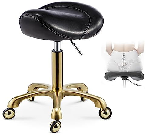 Rollhocker Sattelhocker Braun Schwarz Professioneller Medizinischer Salonstuhl Drehstuhl Ergonomischer Bürostuhl für Zahnhaarstylisten Ästhetiker
