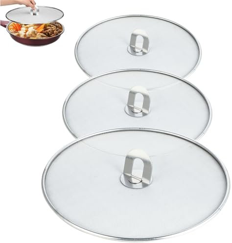 3 Piezas Protector Pantalla antisalpicaduras de Acero Inoxidable - Tapa multifuncional de acero inoxidable - Eficaz contra salpicaduras de aceite y agua - Adecuado para sartenes de 25/29/33 cm