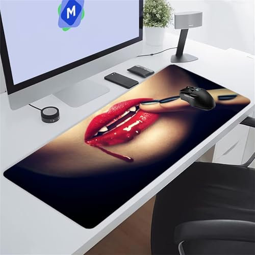 TengYuer Mouse Pad Large Gaming Mouse Mat 31.5x11.8x0.12 inch XL Extended Desk Mat Gaming Keyboard Mousepad Big Desk Pad with Non-Slip Base and Stitched Edge for Office/Gaming (Red Lips)