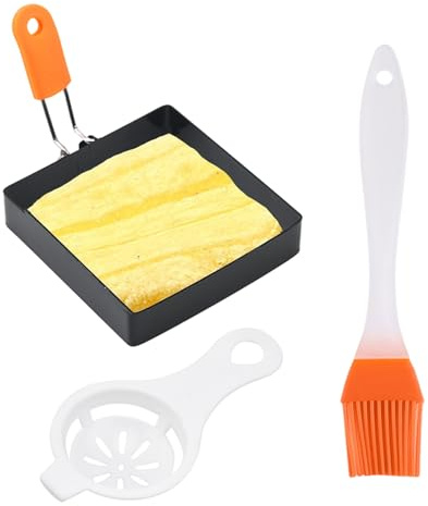 1 Pieces Fried Egg Moulds Non Stick, Square Pancake Mold, Egg Shaper For Frying Stainless Steel, With Oil Brush, Anti Scald Folding Handle, Eggs Yolk Separator