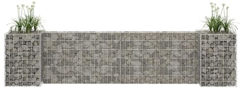 Gecheer H-förmiger Gabionen-Pflanzkorb Stahldraht 260x40x60 cm Steingabione Hochbeet Metall für Steine Outdoor Deko Kräutergarten Terrasse Balkon