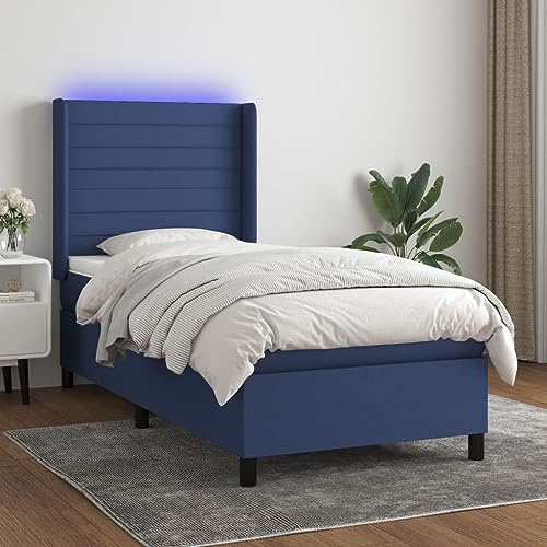 Qnhdfrt Boxspringbett mit Matratze und LED 80x200 cm Höhenverstellbares Kopfteil Atmungsaktiver Stoff Taschenfederkernmatratze für Schlafzimmer Jugendzimmer Gästebett