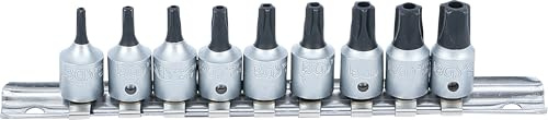 BGS 71020 | Bit-Einsatz-Satz | TS-Profil (für Torx Plus) mit Bohrung | 9-tlg. | Antrieb Innenvierkant 6,3 mm (1/4) | Größen TS10 - TS50 | Chrom-Vanadium-Stahl | Metallschiene