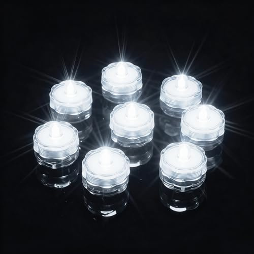 AMFUN Tauchbare LED-Lichter, 12 Stück Flammenlose LED Kerzen Teelichter, Wasserdichte Lichter kleines LED Dekolichter, Mini Unterwasser Licht für Aquarium Garten Hochzeitsfeier, Weißes Licht