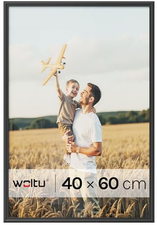 WOLTU Bilderrahmen 40x60, Schwarz, Massivholz Fotorahmen mit Passepartout | Front aus PS-Platte, Posterrahmen zum vertikalen oder horizontalen Aufhängen und Aufstellen, Collage Wanddeko