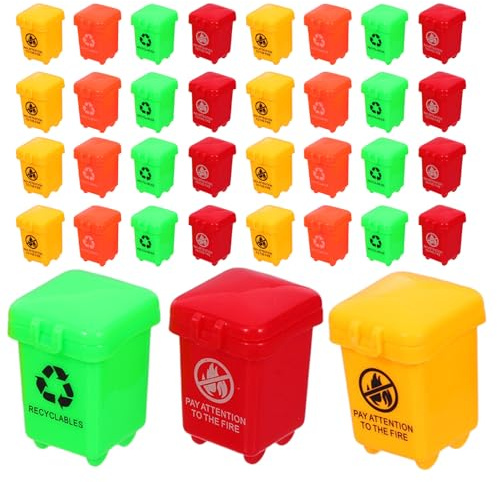 Warmhm 40PCS Mini Trash Cans for Plastic Pretend Play Garbage Bins for Sorting and Recycling Montessori Educational for Fine Motor Skills and Organization in Dollhouses and Parties