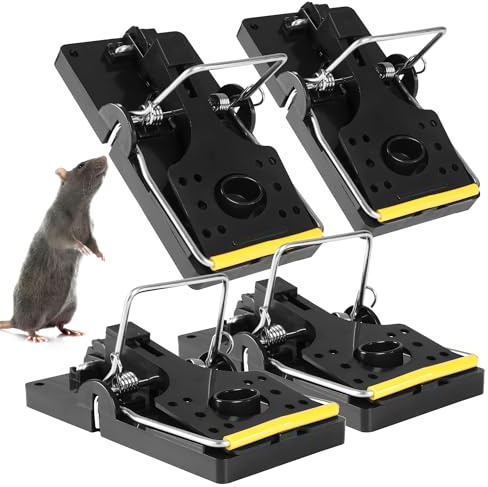 Novent 4 Stück Große Rattenfalle & Mausefalle Schlagfalle – Wiederverwendbare Rattenfallen ohne Gift, Starker Mechanismus, Hygienischer Kunststoff, Mausfalle für Innen & Außen, Schwarz